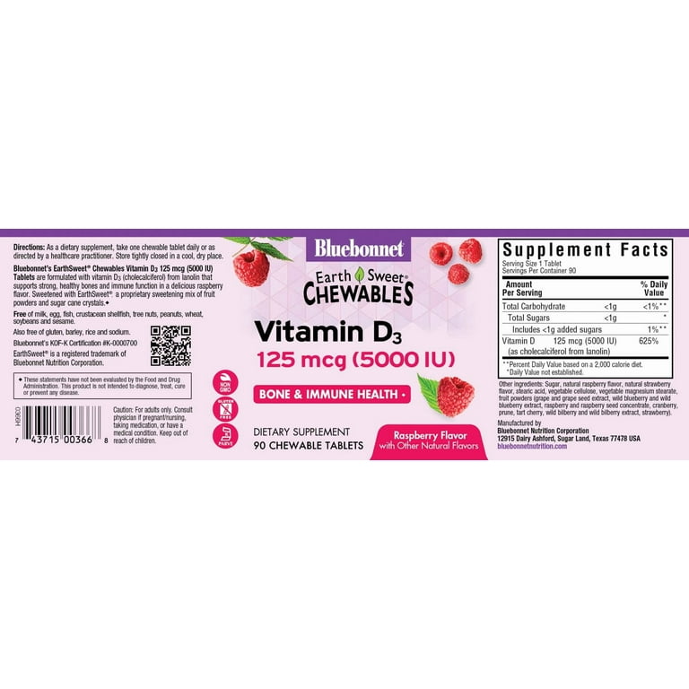 Vitamin D3 Chewable Raspberry 5000IU 90ct